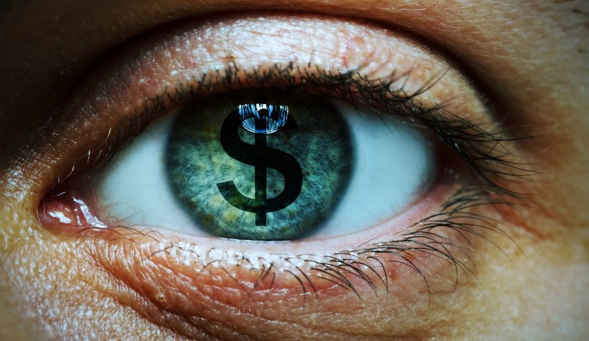 Human eye with dollar sign