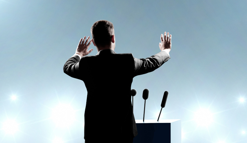 Man standing on a podium
